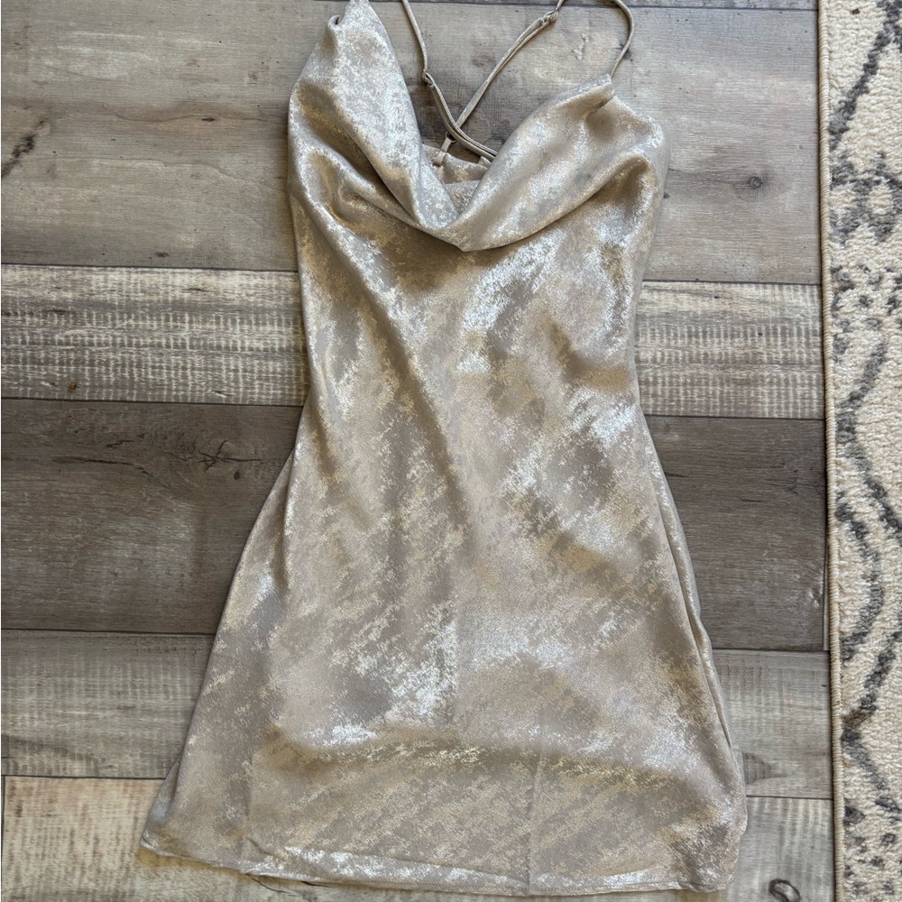 Emory Park Shimmering Gold Backless Dress